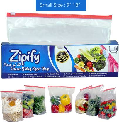 Zipify 10 Pcs Regular Size Reusable Ziplock plastic storage pouch for vegetable storage Plastic Storage Pouch