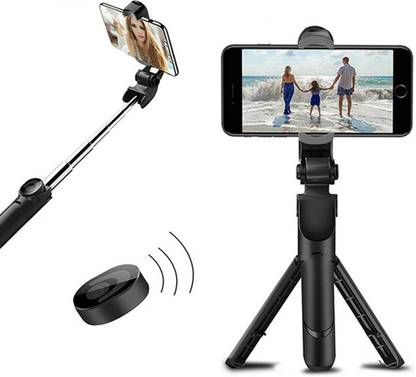 ATSolutions ™Mobile Stand with Selfie Stick and Tripod XT-02 Aluminium Alloy Bluetooth Remote Control Selfie Stick (Black) Tripod
