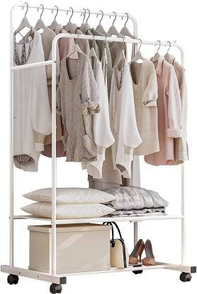 HOUSE OF QUIRK Aluminium Floor Cloth Dryer Stand Garment Rack Rolling Rack for Indoor Bedroom Clothes Rack Max Load 110LBS White Shelf on Wheels DIY- Do it Yourself - White