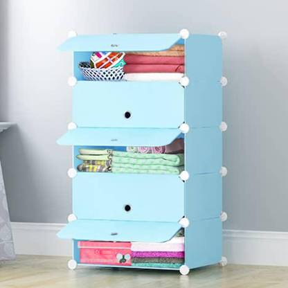 COROID Plastic Cloth Almari Wardrobe 5-Door 5-Shelf Plastic Collapsible Wardrobe PP Collapsible Wardrobe