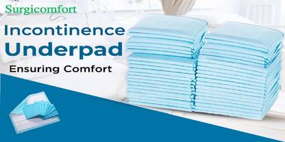 SURGICOMFORT Incontinence Underpads (Pack of 100 pcs, Blue, Size- 60 X 90 cms) Disposable fabric With Super absorbent polymer for Bedwetting Protection Adult Diapers - L