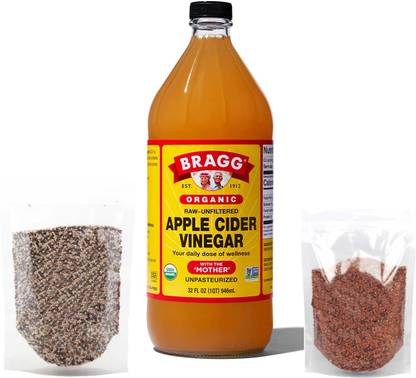 Bragg chia seed 100g & Flax seed 100g with Apple Cider Vinegar 946ml (200g + 946ml) Combo