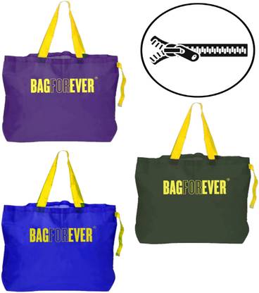 Bagforever Foldable Zipper Shopping Bag Lightweight & easy to carry (Pack Of 3) Assorted colour