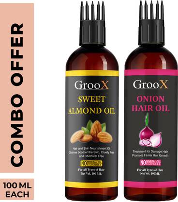 GrooX Sweet Almond Oil and Onion Oil - Hair Oil Combo of 2 bottle Hair Oil