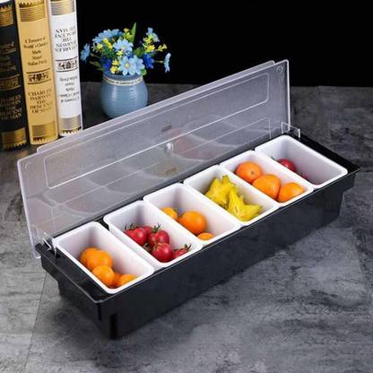 TSS Containers Kitchen Rack Plastic Ice Cooled Condiment Holder | Dispenser Tray for Candy, Dips & Salad | Toppings Serving Container Chilled for Home Work or Restaurant - 6