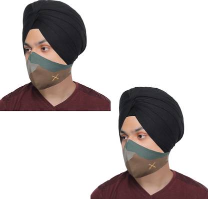 MASQ 3 Layer Embroidered, Designer, Fashionable & Protective, Size Adjustable Cotton Cloth Face Mask combo for Sikhs Scarf_Camouflage_02 Reusable, Washable Cloth Mask