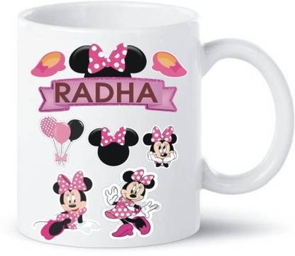 AD Gifts Radha Name with Mainnie Gift For Friends , Lovers , Valentine's day , Anniversary Gift , Happy Birthday Gift , Rakhi , Rakshabandhan , Happy Raakhi , Sister , Wife , Ceramic Coffee (325 ml) Ceramic Coffee Mug