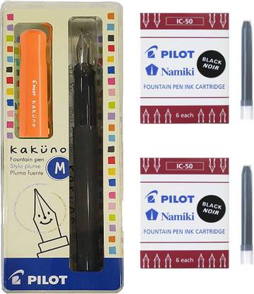 PILOT Kakuno Fountain Pen (Orange - M) + 12 Black Cartridges Fountain Pen