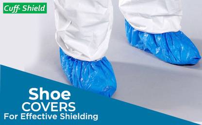 CUFF- SHIELD PE Shoe Cover (100 Pcs) for Multipurpose use Plastic Blue Boots Shoe Cover, Flat Shoe Cover, Toes Shoe Cover, High Ankle Shoe Cover, High Heeled Shoe Cover