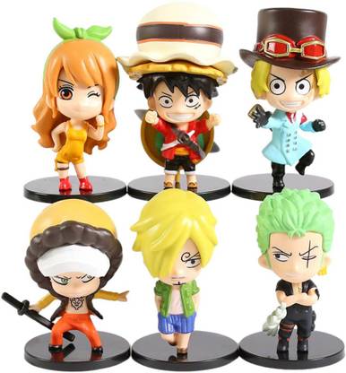 kawaii kart One Piece Action Figures Luffy,Zoro,Nami Chibi Figures - Set Of 6 (Size - 10 cm)