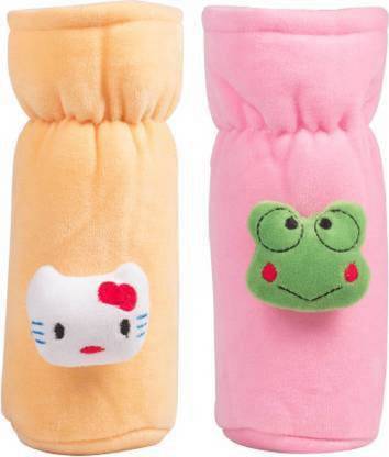 PADDY BABY Soft Plush Stretchable Baby Feeding Bottle Cover with Easy to Hold Strap |Suitable for 250 ml Baby Feeding Bottle Cover Pack of 2-Cream-Pink
