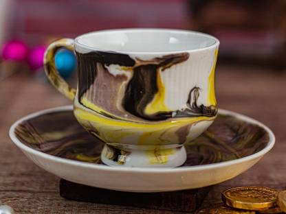 TMF Ceramic Yellow Color Fine Bone China Tea Cup Set, 180 Ml (6 Cups & 6 Saucers)