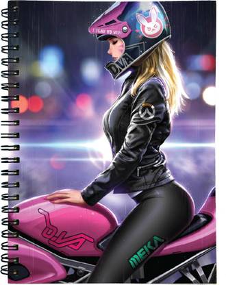 Asepsa ANIME Biker Girl| A5 Ruled 5 Subject | Problem Free Wiro Binding | Spiral Notebook with Pen Holder | 200 Pages A5 Diary Ruled 200 Pages