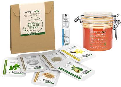 Cosmetofood Professional Combo Of Acai Berry & Maple Syrup Hydrating Facial Face Pack With Avocado Facial Kit, 235 mL