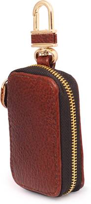 leebo Genuine Pure Leather Car Key Cover Smart Key Case Metal Hook (Push Button Start Models Only) For Car Remote Key Fob (BROWN) Key Chain