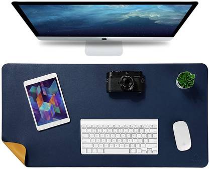 Dhvsam Desk Pad, 80 x 40 cm PU Leather Desk Mat, XL Extended Mouse Pad, Waterproof Desk Blotter Protector, Ultra Thin Large Laptop Keyboard Mat, Non-Slip Desk Writing Pad for Office Home Navy Blue + Orange Non Slip Base Mousepad