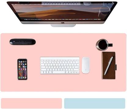 Dhvsam Desk Pad, 80 x 40 cm PU Leather Desk Mat, XL Extended Mouse Pad, Waterproof Desk Blotter Protector, Ultra Thin Large Laptop Keyboard Mat, Non-Slip Desk Writing Pad for Office Home Pink + Sky Blue Non Slip Base Mousepad