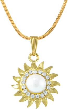 Goldfish Sun Shape Pearls Pendant With Chain Gold-plated Brass Pendant Set