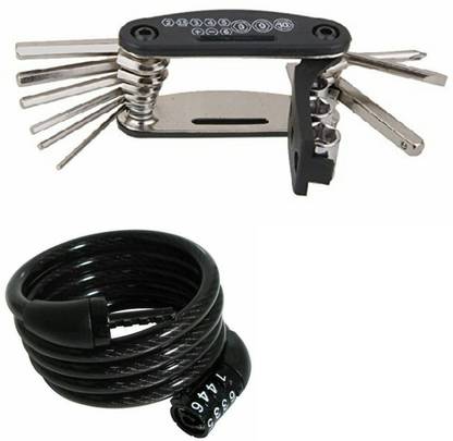 PEDFIT 4 Digits Combination Number lock with 15 in 1 Bicycle Repair Tool Sets(Combo) Cycling Bicycle accessories