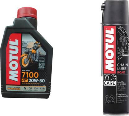 MOTUL 7100 4T 20W-50 4-STROKE MOTOR OIL 1.25 LITER & CHAIN LUBE C2 MC CARE 400ML Synthetic Blend Engine Oil