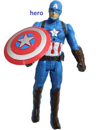 FLYmart CAPTION SHIELD HERO Super Action Figure Super Hero| Age of Kids Play Time| Super War Action Hero Caption famous hero with LED, Movable Parts and Light at Centre with Arms | Hero Figure with Detachable Parts and Arms - Set of 1 small figure (Blue, Red)