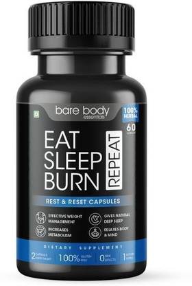 Bare Body Essentials Eat Sleep Burn Repeat Vegetarian Capsules, Premium Weight Management, Improves Sleep & Digestion, Mood Enhancer, Herbal Dietary Supplement,100% Vegan