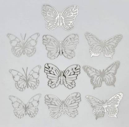 Bakedude 10 pcs Silver Butterfly Paper Topper For Cake And Cupcake Decoration Cake Topper