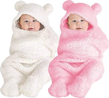 BRANDONN Solid Single Hooded Baby Blanket for AC Room