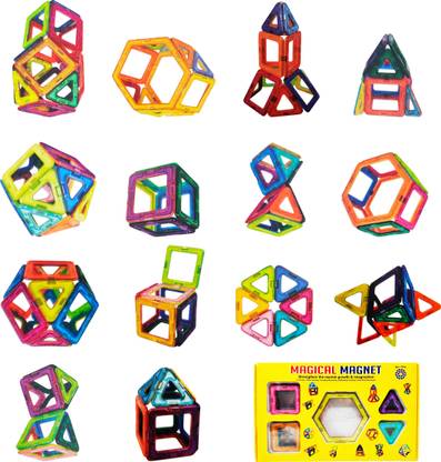 Parteet Learning Magnetic Shapes (Pack of 20 Shapes) Magentic Building Blocks, Constructing and Creative Learning Educational and Brain Development Toy for Kids