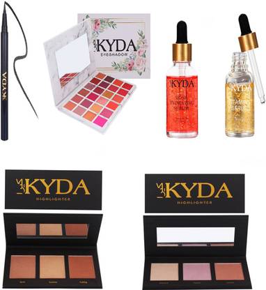 KYDA combo (1Eye Liner+1 Eye Shadow Palette+2 Highlighter+2Serum )Pack of 6