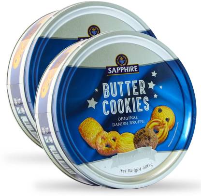 Sapphire Butter Cookies Gift Box - Silver Collection (Butter & Choco Chip) (Original Danish Recipe) 400g X 2 Pcs Cookies