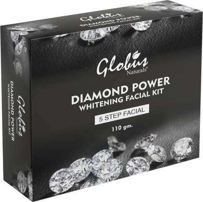 Globus Naturals Skin Lightening Diamond Facial Kit For Skin Tightening and Ultra Glow |5 Step Radiant Glow Kit |Paraben Free | Salon Grade| For All Skin Types, 110 gm