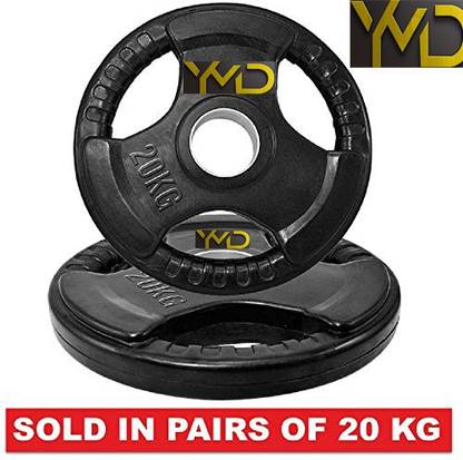 YMD Professional Metal Integrated Olympic Rubber Weight Plates 20Kgx2Pcs - 50 mm Hole Black Weight Plate