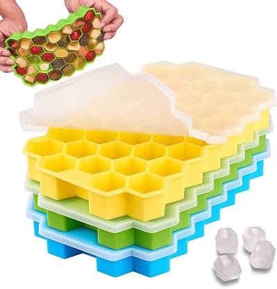 DOCOSS Pack of 3 Silicone Ice Cube Tray with Lid Ice Cube Mould silicon ice tray Mold Multicolor Silicone Ice Cube Tray