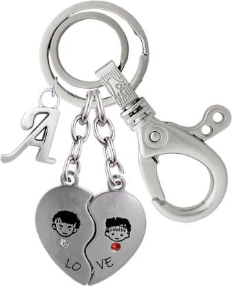 MGP FASHION High Quality Locking Hook Full Metal Car Bike For Men Women Girl Boy Office Party Gift Stylish Keyring Love Stylish Alphabet A Pendant Message Unique Stainless Steel ( Silver ) Valentine's Day Romantic Couple Love Magnetic Best Friend Broken Heart Broken Heart Friendship day Key Chain