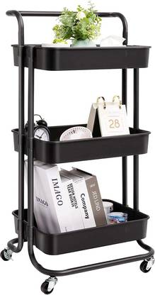 HOUSE OF QUIRK 3 Tier Storage Organizer cart with Wheels for Office, Kitchen,Bathroom,Bedroom. Plastic Kitchen Trolley