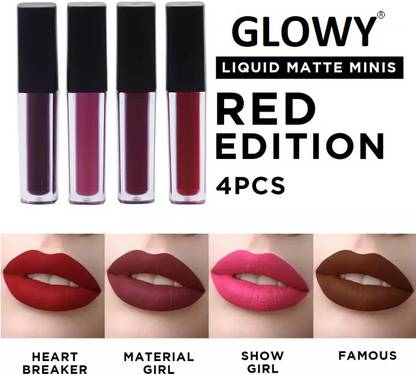 GLOWY The red edition non transfer liquid matte lipstick set of 4 multi colors combo pack