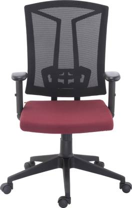 Bluebell VISTA ERGONOMIC MED BACK REVOLOVING/EXECUTIVE/WORKSTATION CHAIR WITH ADJUSTABLE LUMBER SUPPORT, ADJUSTABLE ARMS AND BREATHEABLE MESH BACK(BLACK-MAROON) Mesh Office Executive Chair