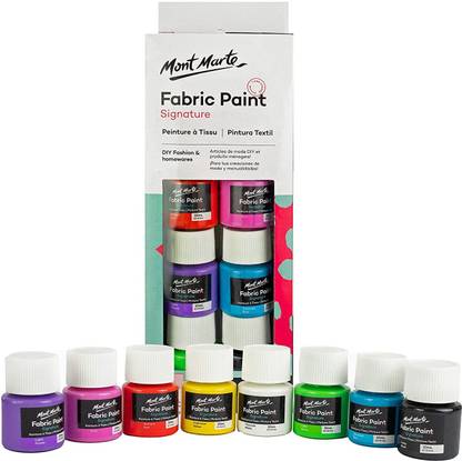 Mont Marte Fabric Paint Set - 8 Pieces x 20ml Permanent Textile Paints Colors - Ideal for Clothing, Bags and All Fabrics - Perfect for Beginners and Professionals