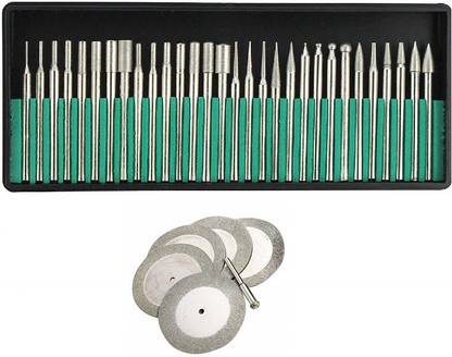 Lyzoo 30pcs Diamond Bur Bits 3/32 inch Shank Drill For Polishing Engraving Carving Drill Bit Rotary Bit Tool Rods with 5pcs 16mm Diamond Cut Off Rotary Disc Wheel LYZOO TOOLS Rotary Bit Set