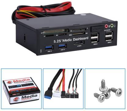 microware 5.25" 2 Port USB 3.0 + 4 Port USB 2.0 + e-SATA + Multi-function All in One Card Reader Media Dashboard Front Panel Media Streaming Device