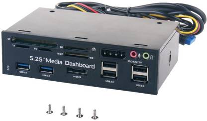microware 529 5.25" Computer Multifunctional Dashboard Media Front Panel with eSATA, USB 2.0/USB 3.0 Hub, Audio Ports and Card Reader (SD/MMC/CF/MS/TF/M2) Media Streaming Device
