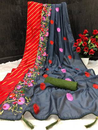 Embroidered Chanderi Cotton Blend Saree