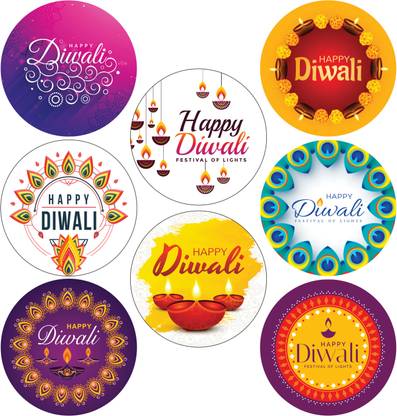 twinster 3.81 cm Beautiful Happy Diwali Stickers Pack of 100 Unique Design Stickers "1.5" Inches Self Adhesive Sticker