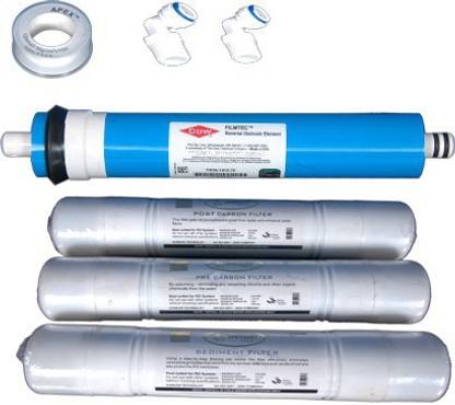 Wellon Ro Gold inline Set 3 Pics.Dow 75 GPD Membrane + Teflon Tape + 2 Elbow Solid Filter Cartridge