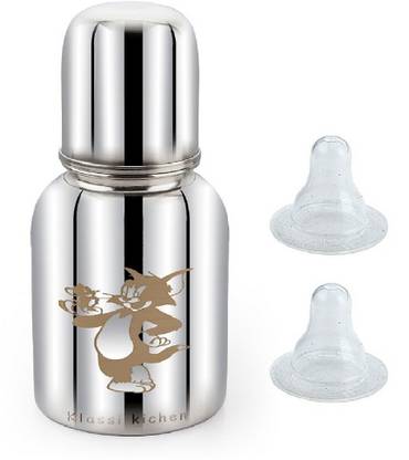Klassi Kichen Stainless Steel Feeding Bottle With Laser Tom And Jerry Design With 1 Extra Silicone Nipple - 250