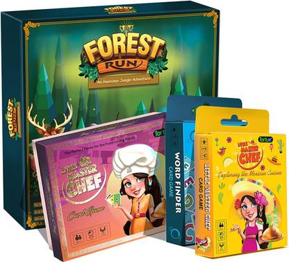 Tortue All Games Pack - Forest Run, Little Master Chef, Word Finder, Little Master Chef Mexican (Set of 4) Educational Board Games