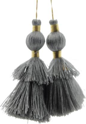 Fashionhaat Grey Tassel Latkan Dome Shape with Double Laye Grey Cut, Suitable For suit Kurtis Gown Saree Blouse Dupatta Lehenga (Set of 1 Pairs)( Grey) Brooch