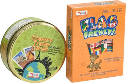 Cocomoco Kids Geography Card Games Gifts for Kids and Family Combo Pack - Country Trump Cards Game + Flag Frenzy Flag Matching Card Game for Kids, Educational Toys and Birthday Return Gift for 4-14 year olds