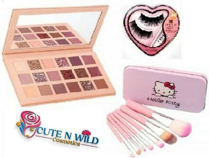 cute n wild Insta Beauty Color Icon Glam Nude Eye Shadow EyeShadow Palette + Makeup Brushes + Eylashes & Glue 18 g